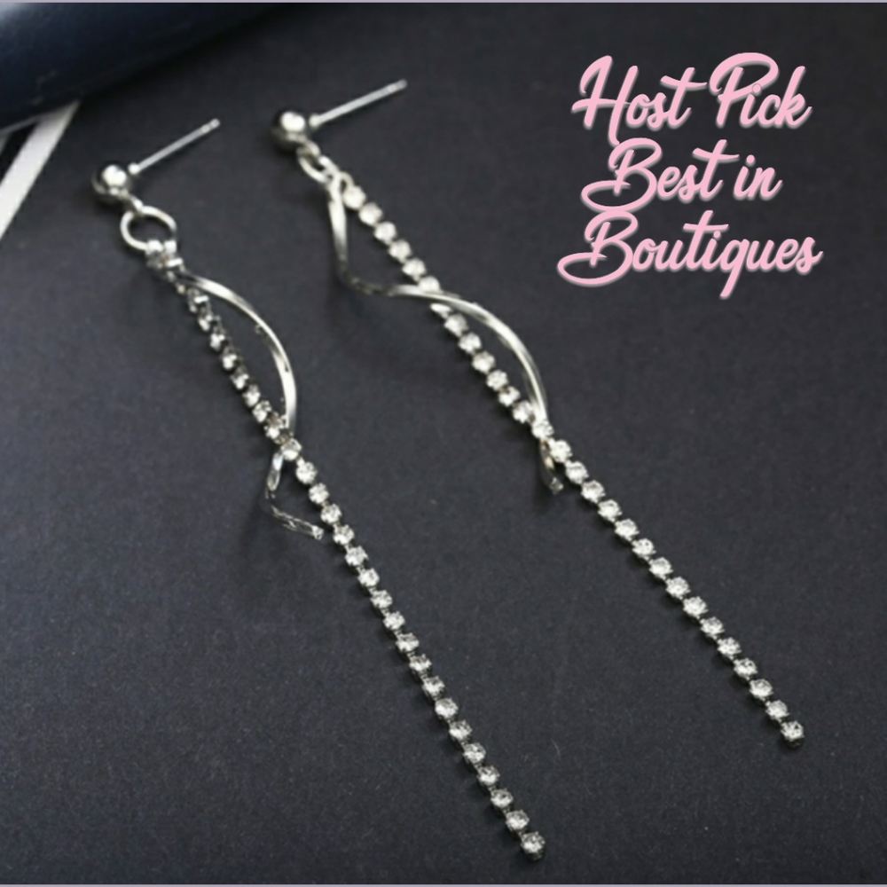 💥3/$12 Long Silver Spiral Rhinestone Earrings